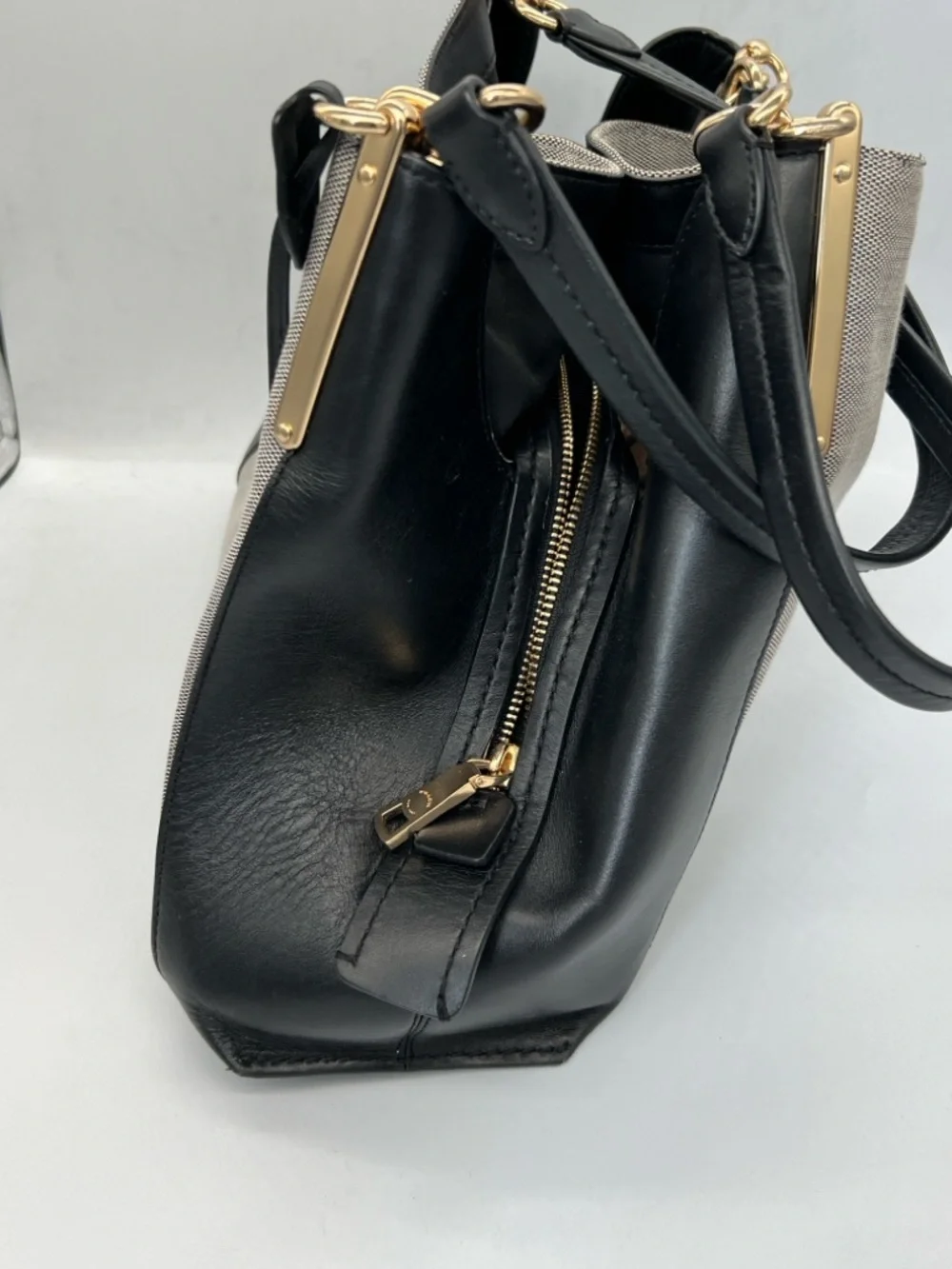 Coach Gray Canvas with Black Leather Shoulder Bag